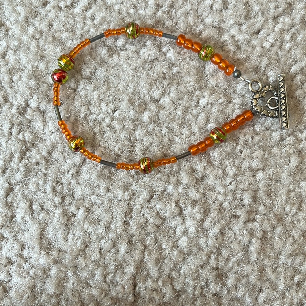 Artisan Orange and Green Beaded Bracelet